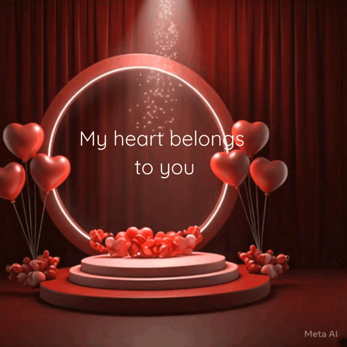 a sign that says my heart belongs to you with red balloons