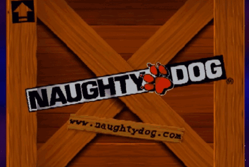A Sign That Says Naughty Dog On It GIF