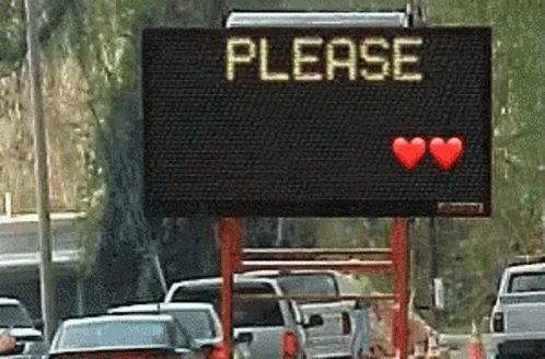 A Sign That Says Please With Two Red Hearts GIF
