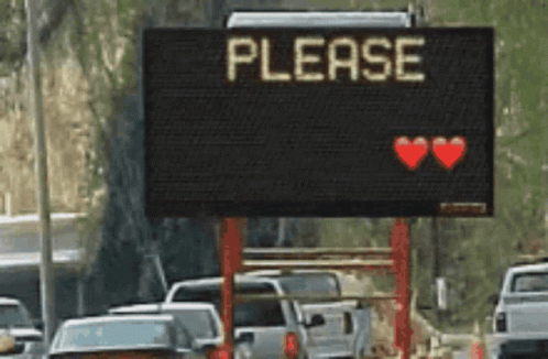 A Sign That Says Please With Two Red Hearts GIF