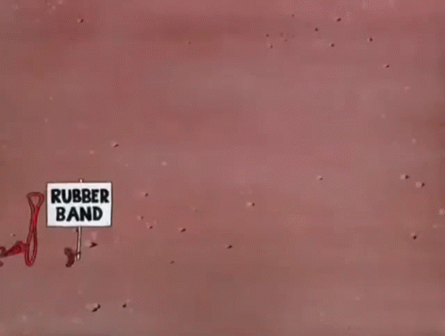 A Sign That Says Rubber Band Hanging From A String GIF