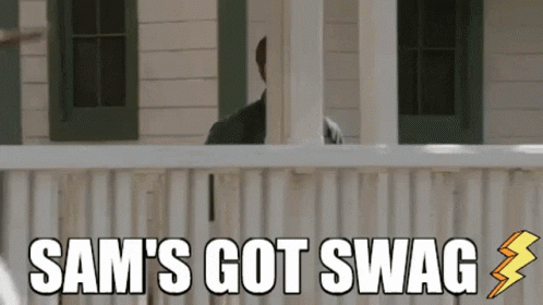 A Sign That Says Sam 'S Got Swag With A Lightning Bolt On It GIF