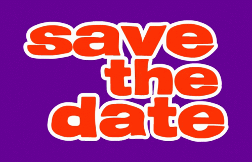 A Sign That Says Save The Date In Orange Letters GIF