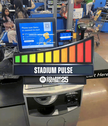 A Sign That Says Stadium Pulse On Top Of A Machine GIF