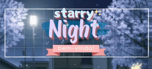 A Sign That Says Starry Night In Front Of A Building GIF