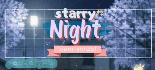 A Sign That Says Starry Night In Front Of A Building GIF