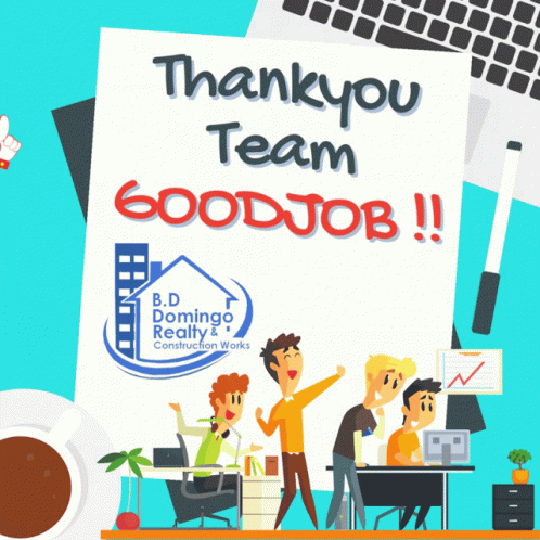 A Sign That Says Thank You Team Good Job On It GIF