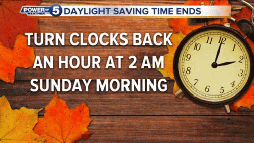 A Sign That Says Turn Clocks Back An Hour At 2 Am On Sunday Morning GIF
