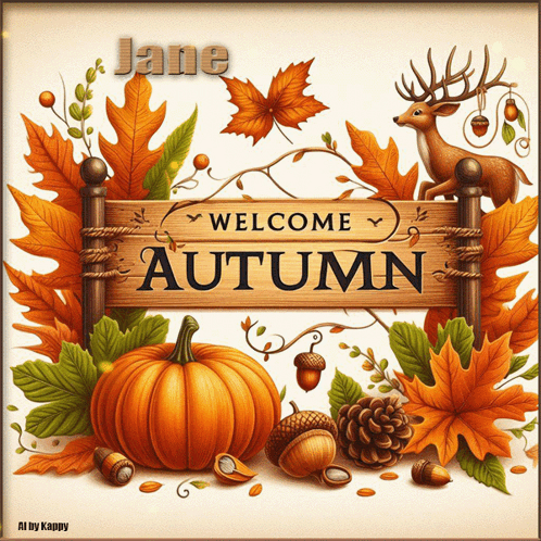 A Sign That Says Welcome Autumn Is Surrounded By Pumpkins And Leaves GIF