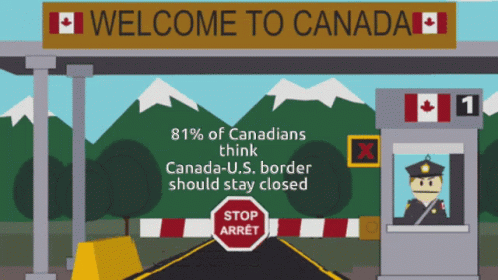 A Sign That Says Welcome To Canada Is Above A Stop Sign GIF
