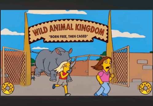 A Sign That Says Wild Animal Kingdom With A Rhino Behind It GIF