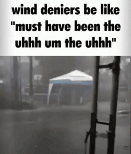 A Sign That Says Wind Deniers Be Like Must Have Been The Uhhhh Um The Uhhhh GIF