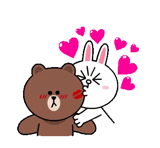 a silhouette of a bear hugging a rabbit in front of a pink heart with stars