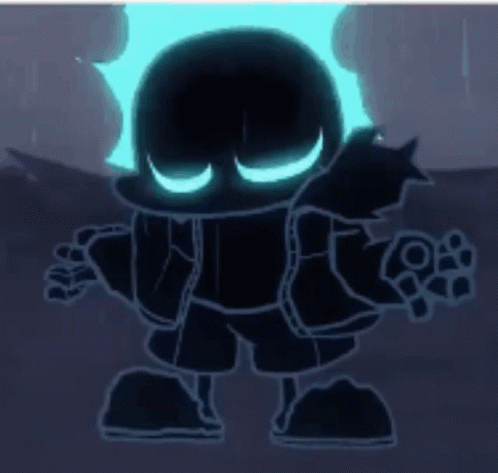 A Silhouette Of A Cartoon Character With Glowing Eyes And A Blue Head . GIF