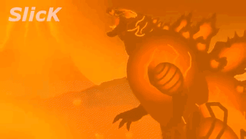 A Silhouette Of A Dinosaur Shooting A Light Beam With The Word Slick Behind It GIF