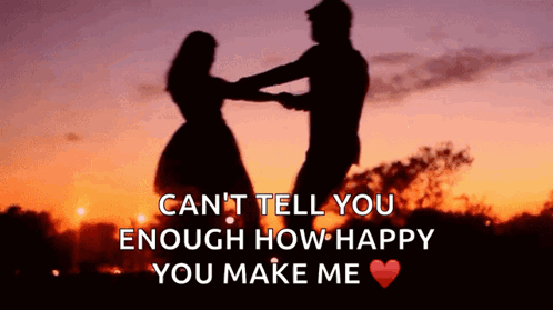 A Silhouette Of A Man And A Woman Dancing At Sunset With The Words Can 'T Tell You GIF