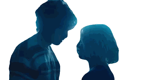 a silhouette of a man and woman kissing with a white background