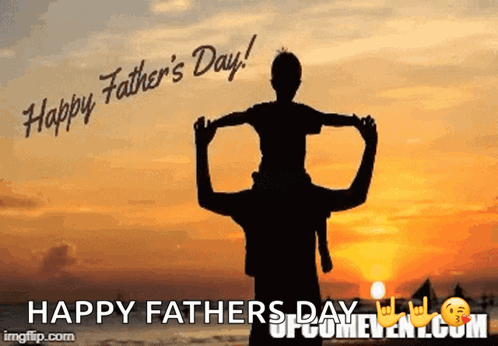 A Silhouette Of A Man Carrying A Child On His Shoulders With The Words Happy Father 'S Day . GIF