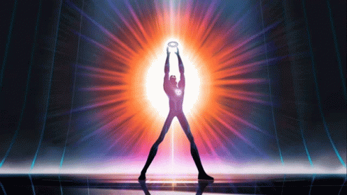 A Silhouette Of A Man Holding A Light Ring GIF