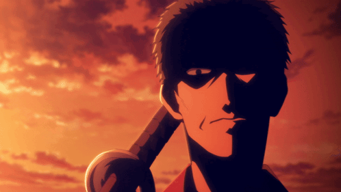 A Silhouette Of A Man Holding A Sword Against A Cloudy Sky GIF
