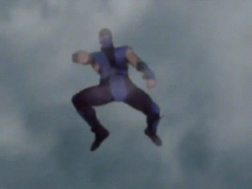 A Silhouette Of A Man In A Blue Suit Is Jumping In The Air GIF