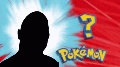 a silhouette of a man is standing in front of a pokemon logo