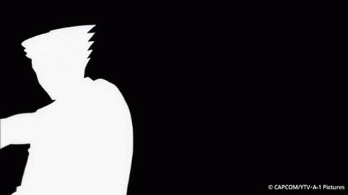 A Silhouette Of A Man Pointing With A Caption That Says Capcom / Ytv / A 1 Pictures GIF
