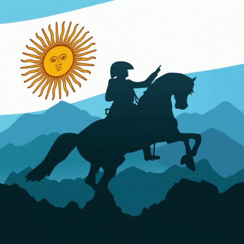 A Silhouette Of A Man Riding A Horse In Front Of A Flag GIF