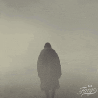 A Silhouette Of A Man Walking In The Fog With The Word Fargo On The Bottom GIF