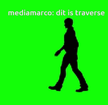 A Silhouette Of A Man Walking On A Green Screen With The Words Mediamarco Dit Is Traverse Above Him GIF