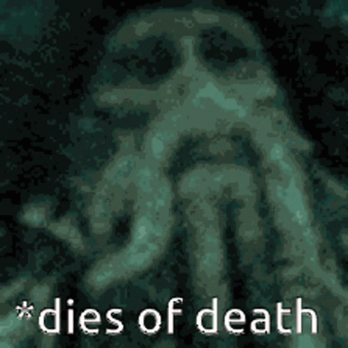 A Silhouette Of A Man With His Hands On His Face And The Words `` Dies Of Death '' Written On It . GIF
