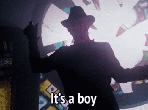 A Silhouette Of A Man With The Words It 'S A Boy Above Him GIF