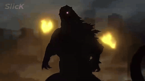 A Silhouette Of A Monster With Flames Coming Out Of Its Chest . GIF