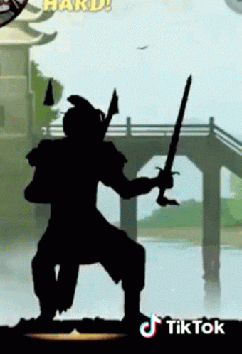 A Silhouette Of A Ninja Holding Two Swords In A Video Game GIF