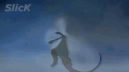 A Silhouette Of A Person And A Monster With The Word Slick In The Corner . GIF