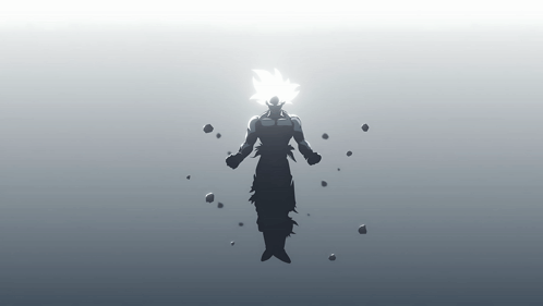 A Silhouette Of A Person Flying Through The Air With A White Background . GIF
