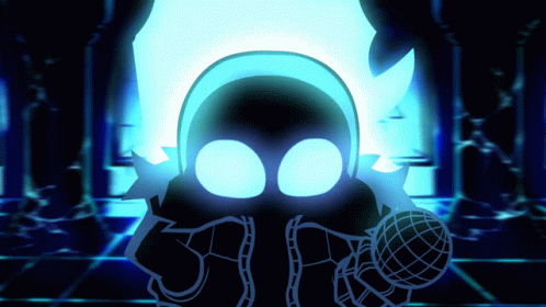 A Silhouette Of A Person Holding A Microphone With A Blue Background GIF