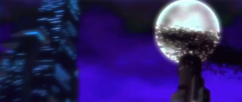 A Silhouette Of A Person In A Dark Room With A Purple Background And Red Eyes . GIF