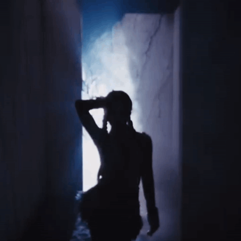 A Silhouette Of A Person In A Dark Room With Smoke Coming Out Of The Doorway GIF