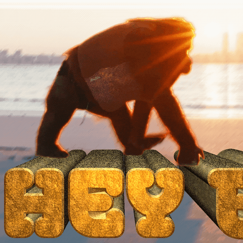 A Silhouette Of A Person On A Beach With The Word Hey In Front Of Them GIF