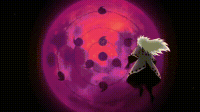 A Silhouette Of A Person Standing In Front Of A Purple Circle . GIF