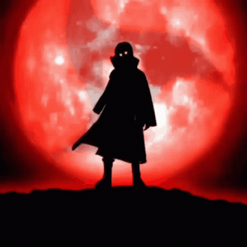 A Silhouette Of A Person Standing In Front Of A Red Background GIF
