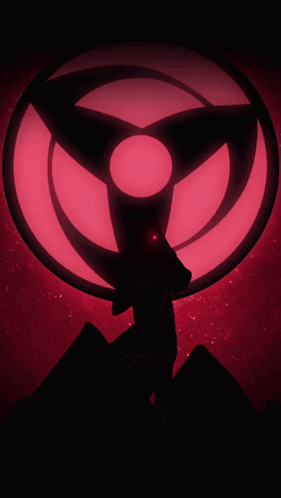 A Silhouette Of A Person Standing In Front Of A Red Eye GIF