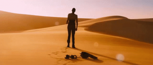 A Silhouette Of A Person Standing In The Middle Of A Desert GIF