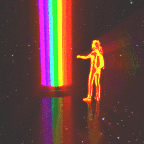 A Silhouette Of A Person Standing Next To A Rainbow GIF