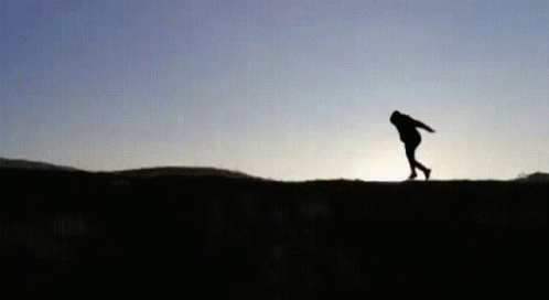 a silhouette of a person standing on top of a hill .