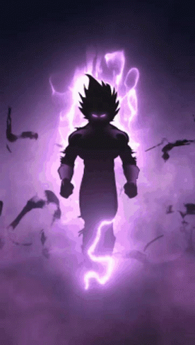 A Silhouette Of A Person With A Purple Lightning Bolt Coming Out Of Their Head GIF