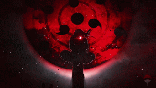 A Silhouette Of A Person With A Sword In Front Of A Red Moon GIF