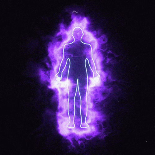 A Silhouette Of A Person With Purple Energy Surrounding It GIF