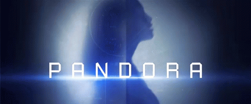 A Silhouette Of A Person With The Word Pandora In White Letters GIF